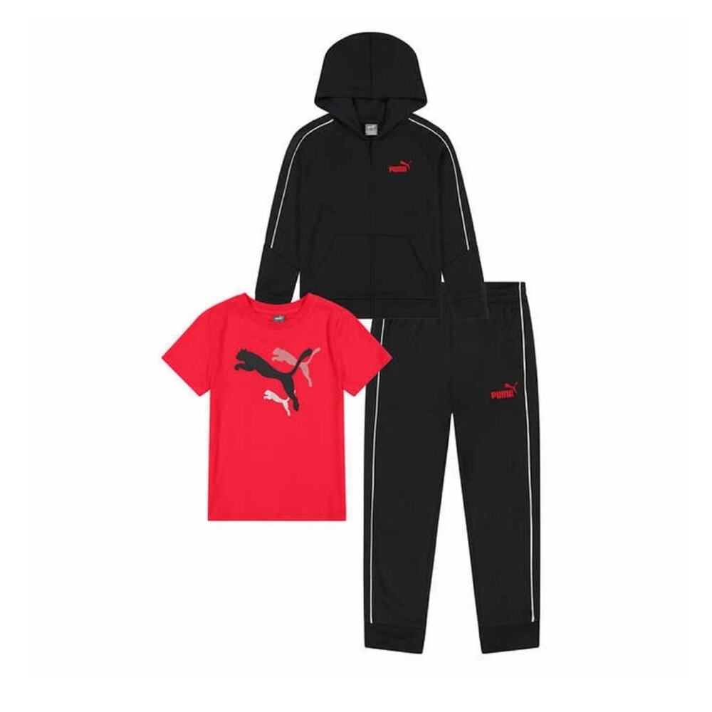 PUMA Kids' 3-piece Tech Fleece Black and Red Set size 2T